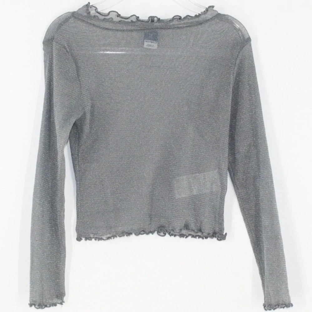 Old Navy Long Sleeve Shirt Metallic Mesh Lettuce‎ Edge XS Silver